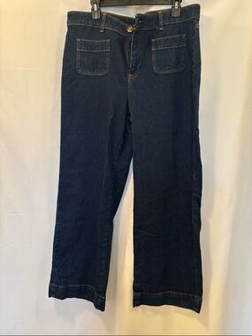 Talbots Navy Color Jeans with Orange Stitching - waist 36”